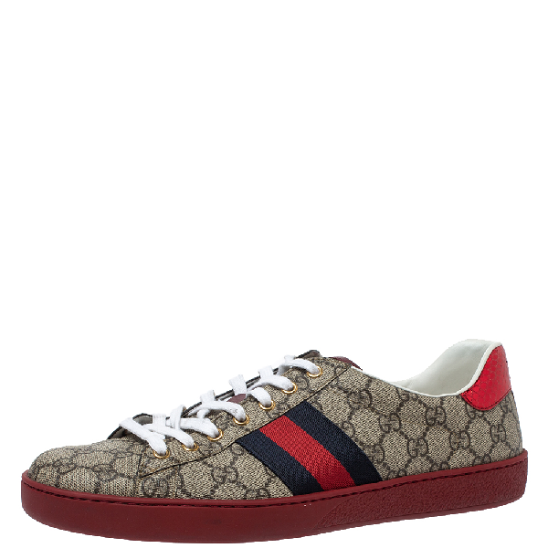 Pre-Owned Gucci Red/beige Gg Supreme Canvas Ace Low Top Sneakers Size 45 | ModeSens