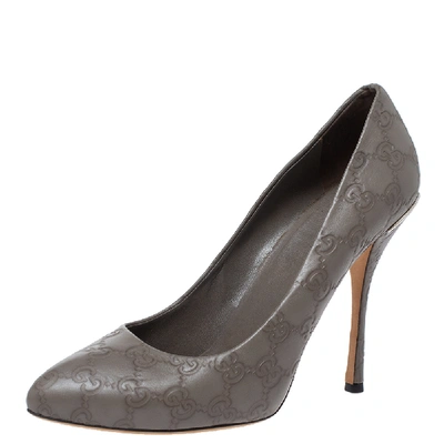 Pre-owned Gucci Ssima Leather Pointed Toe Pumps Size 39.5 In Grey