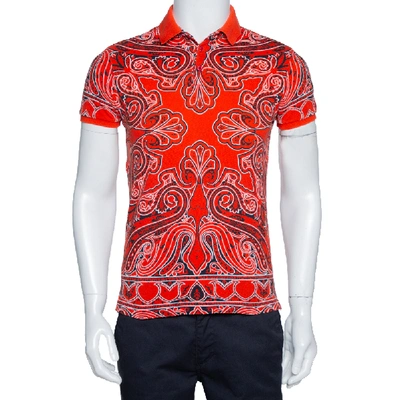 Pre-owned Etro Coral Red Bandana Paisley Print Cotton Pique Polo T Shirt S