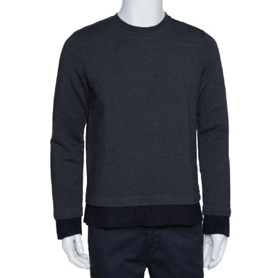 Pre-owned Emporio Armani Charcoal Cotton Knit Rib Trim Detail Crew Neck Sweatshirt L In Grey