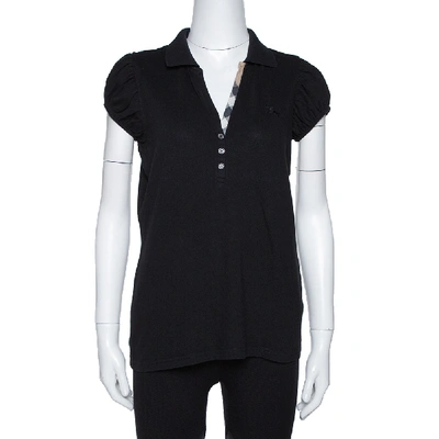 Pre-owned Burberry Brit Black Cotton Puff Sleeve Polo T-shirt L