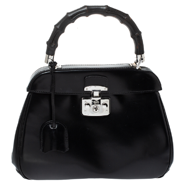 Pre-Owned Gucci Black Patent Leather Lady Lock Bamboo Top Handle Bag | ModeSens