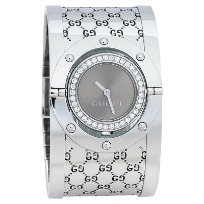 Pre-owned Gucci Bronze Stainless Steel Diamond Twirl 112 Women's Wristwatch 23 Mm In Silver