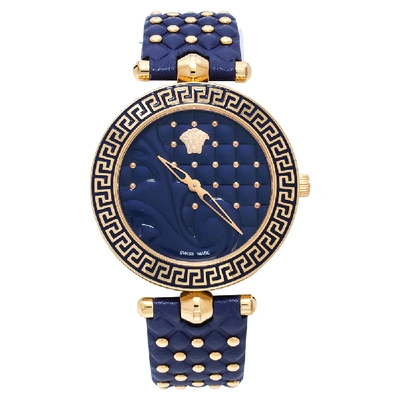 Pre-owned Versace Blue Rose Gold Plated Stainless Steel Vanitas K7q Women's Wristwatch 40 Mm