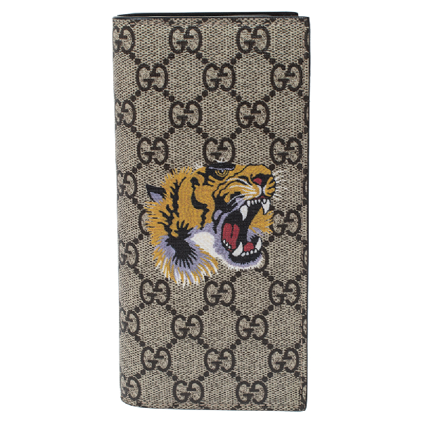 Pre-Owned Gucci Beige Gg Supreme Canvas Tiger Print Long Bifold Wallet | ModeSens