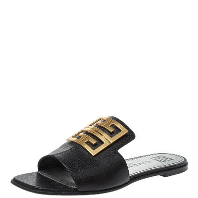 Pre-owned Givenchy Black Leather 4g Flat Slides Size 40