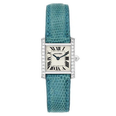 Pre-owned Cartier Silver Diamonds 18k White Gold Tank Francaise We100231 Women's Wristwatch 20 X 25 Mm