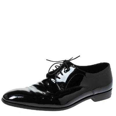 Pre-owned Prada Black Patent Leather Lace Up Oxfords Size 43.5