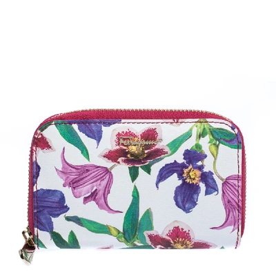Pre-owned Ferragamo Multicolor Floral Print Leather Zip Around Compact Wallet