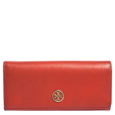 Pre-owned Tory Burch Red Leather Robinson Flap Continental Wallet
