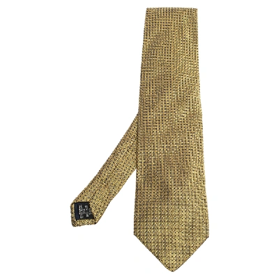 Pre-owned Versace Vintage Yellow Geometric Pattern Silk Jacquard Tie