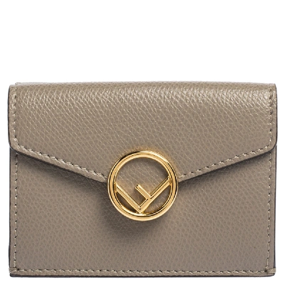 Pre-owned Fendi Beige Leather Micro Trifold Compact Wallet
