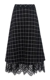 NEVENKA YOUNG BLOOD LACE-TRIMMED CHECKED WOOL-BLEND A-LINE MIDI SKIRT,825323