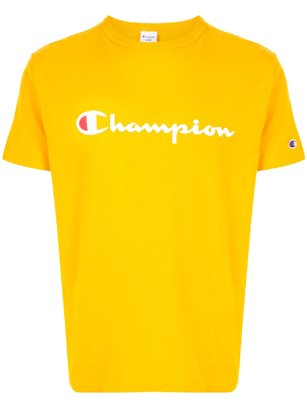 yellow and red champion shirt