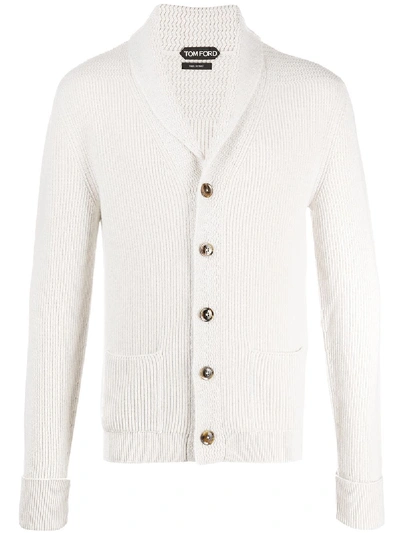 Tom Ford Shawl-lapel V-neck Cardigan In Neutrals