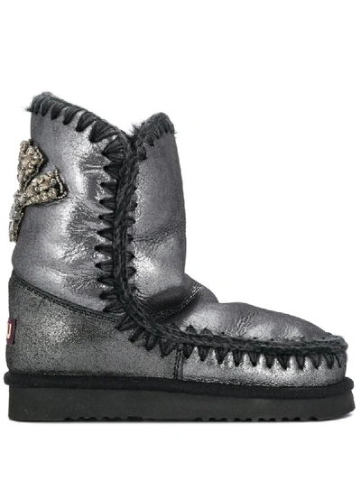 Mou Eskimo Ankle Boots 24 In Black Lamè In Silver