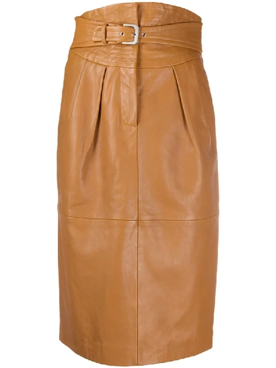 Alberta Ferretti High Waist Belted Leather Pencil Skirt