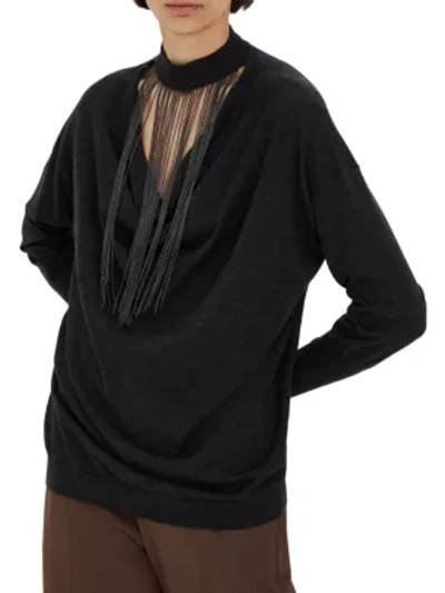 Brunello Cucinelli Fringe Cashmere & Silk Sweater In Charcoal