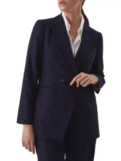 Brunello Cucinelli Double-breasted Brushed Pinstripe Blazer In Navy