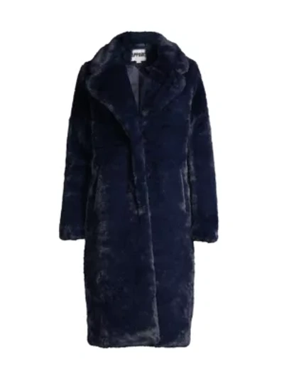 Apparis Siena Longline Faux-fur Coat In Navy Blue
