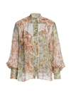 ZIMMERMANN Lucky Bound Puff-Sleeve Floral Silk Blouse