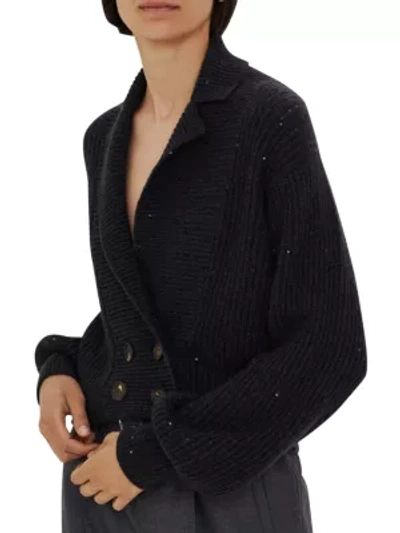 Brunello Cucinelli Cropped Double Breasted Cardigan In Onyx