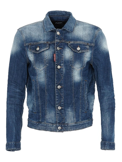 Dsquared2 Painted Dan Stretch Cotton Denim Jacket In Medium Wash