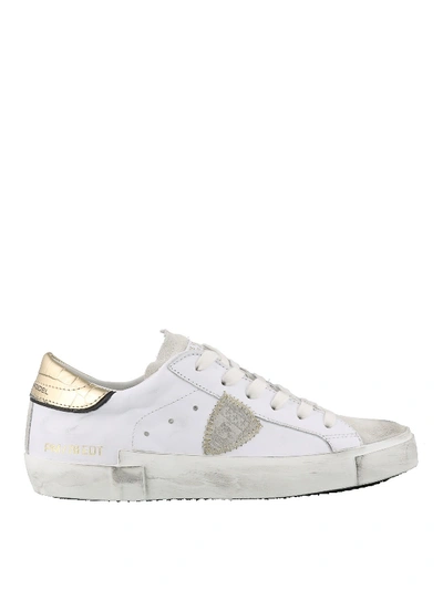 Philippe Model Paris X Sneakers In Leather With Crocodile Print Heel Tab In White