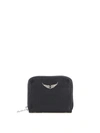 Zadig & Voltaire Mini Zv Hammered Leather Coin Purse In Black In Black