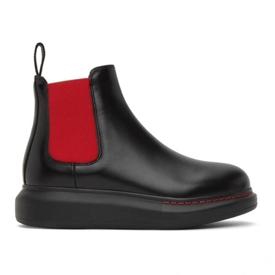 Alexander Mcqueen Leather Two-tone Chunky Boots - 黑色 In Red