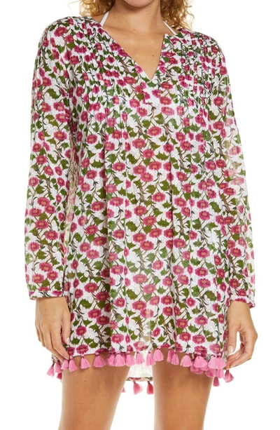 Roller Rabbit Dakini Floral Ziva Long Sleeve Cover-up Tunic In Ivory
