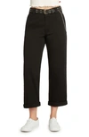 DICKIES BELTED HIGH WAIST ROLL CUFF CROP PANTS,J5001OTBL1