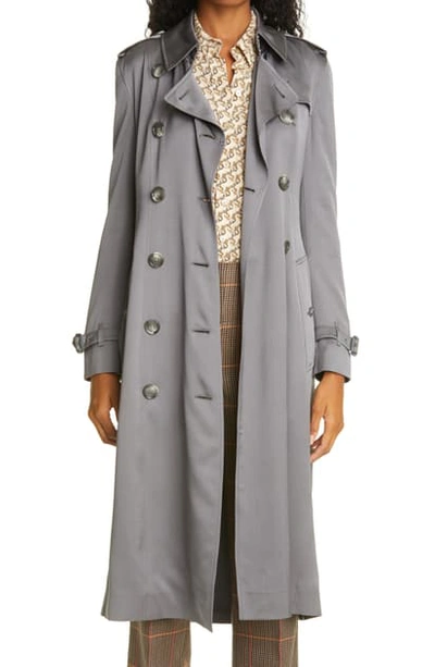 Burberry Boscastle Silk Double Breasted Trench Coat In English Grey