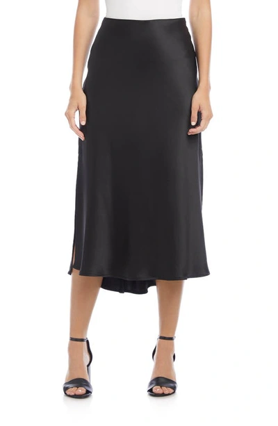 Karen Kane Side Slit Bias Cut Midi Skirt In Black