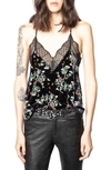 ZADIG & VOLTAIRE CHRISTY VELVET BLOSSOM LACE TRIM CAMISOLE,WJCP0709F