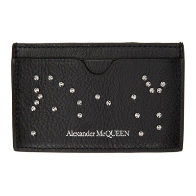 Alexander Mcqueen Skull Studded Leather Card Holder In Black