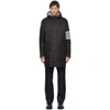 THOM BROWNE BLACK DOWN 4-BAR QUILTED HOODED COAT