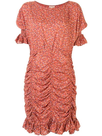 Bytimo Floral-print Ruched Dress In Orange