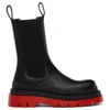 BOTTEGA VENETA BLACK & RED 'THE TIRE' CHELSEA BOOTS