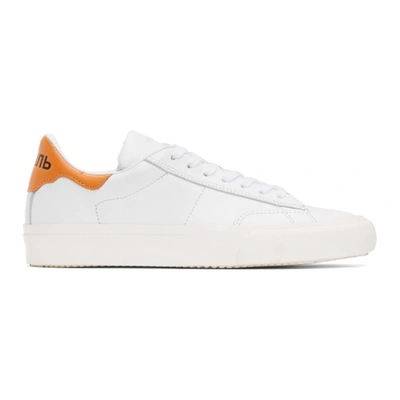 Heron Preston Logo Vulcanized Low Top Leather Sneakers In White Orange