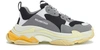 Balenciaga Triple S Leather And Mesh Trainers In Grey Yellow