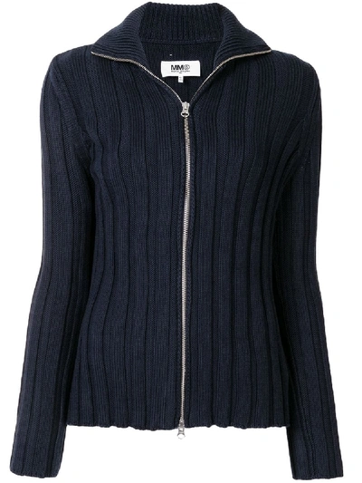 Mm6 Maison Margiela Embroidered Cotton Cardigan In Blue