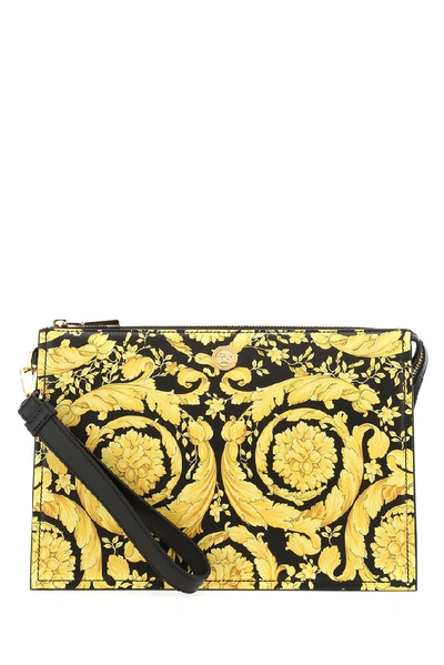 Versace Yellow Chain Print Clutch Bag In Black