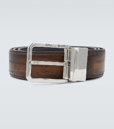 Berluti Scritto Reversible Leather Belt In Brown