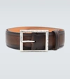 Berluti Men's Classic Burnished Leather Belt In Tobacco