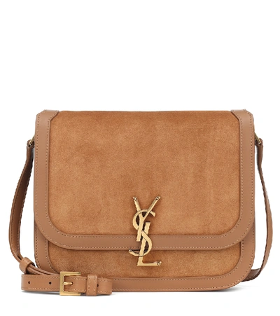 Saint Laurent Solferino Medium Leather-trimmed Suede Shoulder Bag In Brown