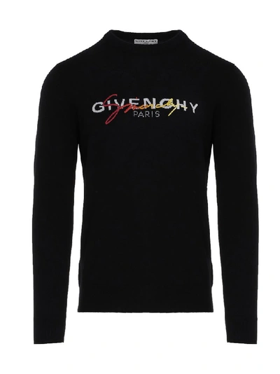 Givenchy Logo Embroidered Wool Knit Sweater In Black