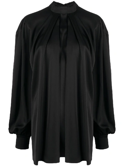 Alexander Mcqueen Pleated Silk Blouse In Black
