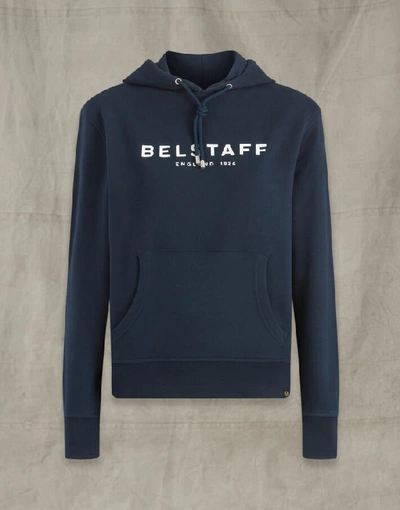 Belstaff Logo Print Cotton Sweatshirt Hoodie In Navy
