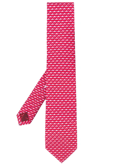 Ferragamo Car Print Silk Tie In Red
